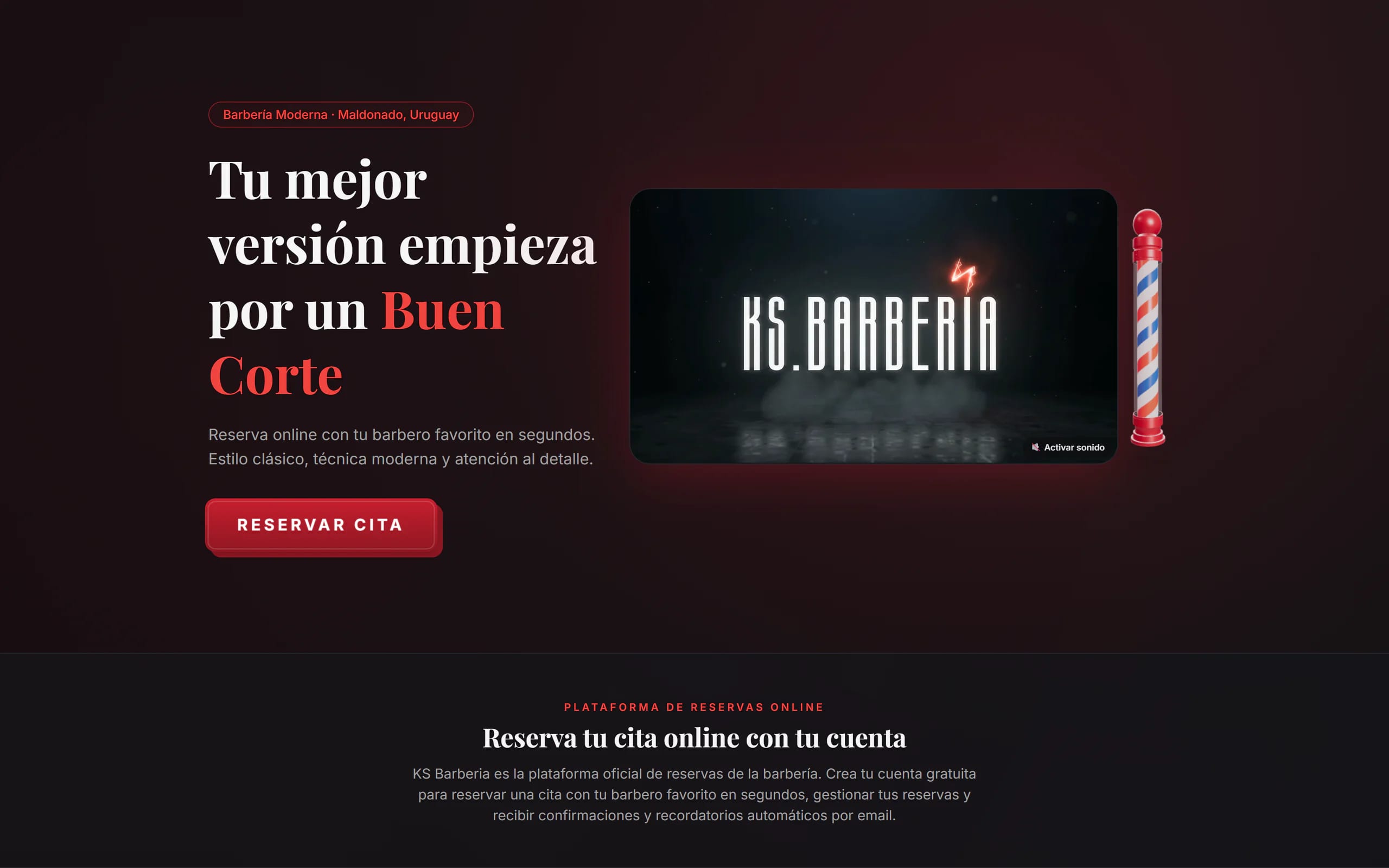 Portada de KS Barbería: la marca del local en el hero y el botón para reservar cita.